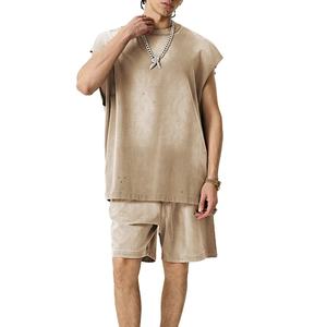 เสื้อยืดแขนสั้นสีซีดแบบผู้ชาย พร้อมกางเกงขาสั้น ผ้าเจอร์ซีย์คอตตอน 100%  แบบเรียบ ไม่มีลาย  รับสกรีนโลโก้ คุณภาพดีเยี่ยม ชุดขาสั้นผู้ชาย - Product Image 3