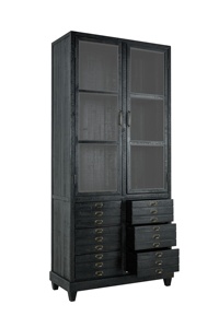 MRS WOODS armadio da soggiorno in legno nero di grandi dimensioni in legno di recupero armadio in legno rustico alto stile <span class=keywords><strong>Vintage</strong></span> - Product Image 3