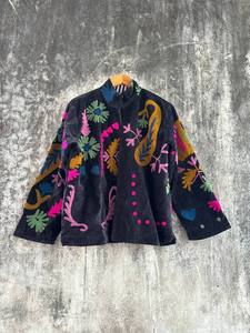Elegant Handmade Velvet Suzani Floral Embroidered <b>Jacket</b> – Luxury Ethnic Boho Women's Statement Coat - Product Image 1