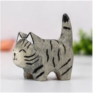 Sculpture de chat en bois faite à la main, figurine animale, décoration de table, art moderne pour salon - Product Image 4