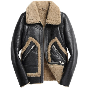 Blouson en cuir véritable pour homme, style motard, avec doublure chaude en fourrure Sherpa, modèle B3, pour l'hiver, vêtement décontracté et tendance, vente en gros - Product Image 1