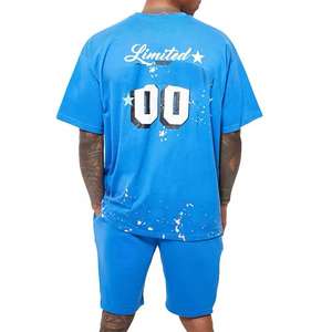 T-shirts et shorts surdimensionnés à manches courtes pour hommes, vêtements de rue 2 pièces à séchage rapide 100% coton - Product Image 2