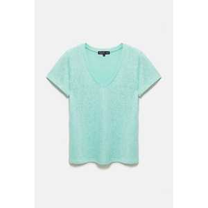 T-shirt décontracté pour femme en lin à col en V, respirant, en jersey de coton et de soie, ajusté, imprimé, disponible en XS et XXS, fabriqué en uni - Product Image 6