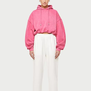 <b>Women's</b> Fashion Oversize Fitness Hoodie <b>Pink</b> Acid Wash Emboss Crop <b>Top</b> Fleece Gym & Outdoor Fitness Clothing for All Seasons - Product Image 5