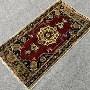 Vintage Turkish <b>Red</b> Abstract Patchwork <b>Wool</b> Rug Eco-Friendly Latex Backing 1.7x3 ft - Product Image 2