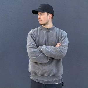 Sudaderas con capucha y sudaderas con estampado gráfico personalizado para hombre, sudadera de gran tamaño con cuello redondo y lavado ácido desgastado vintage de 400 GSM - Product Image 2