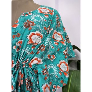 Kaftán de Algodón Puro con Estampado Floral, Cubierta de Playa Cómoda para Mamá, Estilo Indio, para Trajes de Baño - Product Image 2