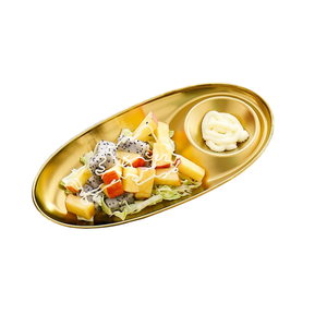Juego de bandejas de metal con forma ovalada para aperitivos, postres, bandejas de metal personalizadas para servir alimentos, diseño de plato de aperitivos de frutas con acabado dorado - Product Image 4