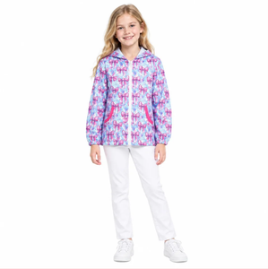 Longlv Girls Hooded Zip-Up <b>Jacket</b> Shirt with Pink Bow Print Full Sleeve Spandex/Polyester Breathable <b>Chinese</b> Style Casual Top - Product Image 3
