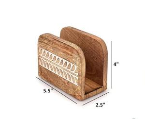 Direct Factory Tissue <b>Holder</b> Natural Wooden <b>Napkin</b> <b>Holder</b> With White Printed Design For tabletop Restaurants Used At Best Price - Product Image 5