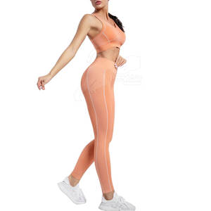 Ensemble de yoga pour femmes, best-seller, haute qualité, 2 pièces, devant uni, en Spandex/Polyester, respirant, écologique, vente en gros pour adultes - Product Image 4