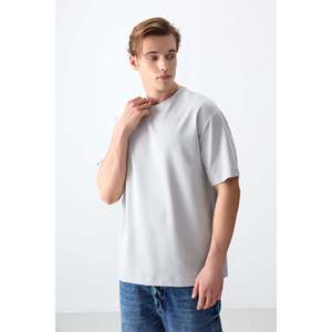 T-shirt basique pour homme en coton texturé épais et doux, coupe ample - 88377 - Stone - Product Image 1