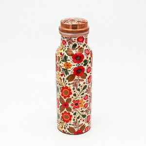 Botella de cobre de moda con pintura de flores de esmalte brillante y características de salud perfectas para estilos de vida activos - Product Image 1