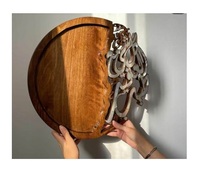 Bandeja redonda de madera de acacia con incrustaciones de fregona, venta de fábrica, regalo de Ramadán Eid, bandeja de postre de nácar