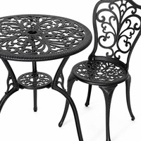 Ensemble bistro 3 pièces en fonte d'aluminium pour l'extérieur Ensemble bistro pour patio Table et chaises de patio Lot de 2 avec trou pour parasol