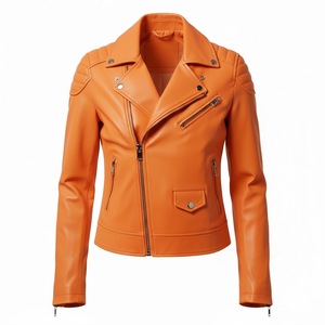 Veste de moto en cuir véritable orange pour femmes, commande personnalisée, quantité en gros, style motard, manteau pour femmes, fabricant professionnel - Product Image 2