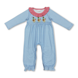 Conjuntos de ropa para niñas, pantalones rosa intenso con rayas azules, OEM/ODM/RTS, ropa de bebé al por mayor, conjunto de ropa de bebé. - Product Image 4