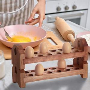 Natural Wooden <b>Egg</b> Holder 2 Layers with Rectangle Shape for Rustic Kitchen Decoration <b>Eco</b>-friendly Handcrafted Made in Vietnam - Product Image 4