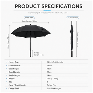 Paraguas Grande Automático, Resistente al Viento de 60 mph, Tela 210D Impermeable, 132 cm de Diámetro, Estructura de Fibra de Carbono, con Logotipo - Product Image 2