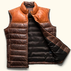 New Custom Design High Quality Genuine <b>Sheepskin</b> Leather Puffer Vest Quilted Down Filled Bubble <b>Men's</b> <b>Jackets</b> - Product Image 2