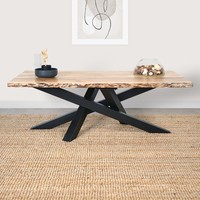 Table basse moderne avec plateau en bois massif et bords naturels-Mikado