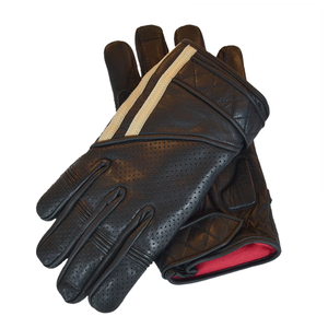 Guantes de cuero genuino para hombre, guantes de moto clásicos negros Cafe Racer, forro polar, ropa de carreras, transpirable, estampado - Product Image 2