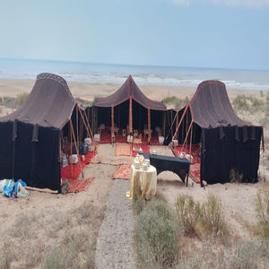 Tentes en poils de chèvre du Sahara, abris nomades traditionnels du désert, adaptés au climat, à la culture et à la vie durable en Afrique du Nord - Product Image 4