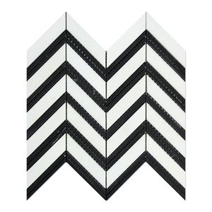 Carrelage mosaïque chevron moderne noir et blanc poli rectangulaire pour mur intérieur salle de bain - Product Image 3