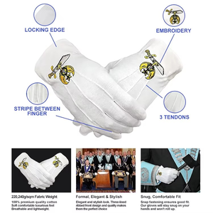 Freemasons Masonic Guantes de algodón PCI en negro Símbolo S & C/Masonic 100% Guantes de algodón con bordado personalizado - Product Image 5