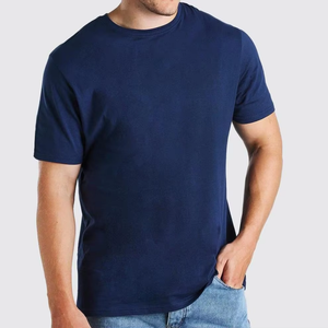 Camiseta azul marino de alta calidad de marca personalizada 180Gsm para hombre, camiseta a cuadros de tela de microfibra de bambú de manga corta para hombre, envío DDP - Product Image 2