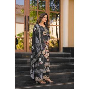 Export Quality Elegant Chinon and Silk Womens Suit Set with Matching <b>Trousers</b> for Formal and Office Wear Available for Sale - Product Image 4