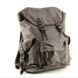 Premium Genuine Leather <b>Canvas</b> <b>Backpack</b> Outdoor School Work Hiking Travel Use Unisex Durable Spacious Multi-Pocket Eco-Friendly - Product Image 1