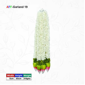 Guirnalda Floral Artificial de Tela con Flores de Mogra y Pequeños Lotos Verdes, Modelo Tradicional Colgante AFF-Garland-19 Precio Rs.900/10 piezas - Product Image 1