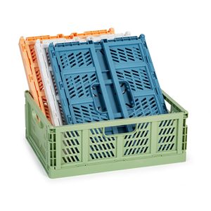 Blue Stackable PP Foldable Plastic <b>Crate</b> Collapsible <b>Storage</b> Basket Perforated Transport Bin with Lid for Food and Beverage - Product Image 6