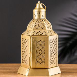 โคมไฟโมร็อกโกขนาดเล็ก งานเหล็กทำมือ ลายฉลุสีทอง สำหรับตกแต่งบ้าน สวน โต๊ะทำงาน แขวนได้ ปรับแต่งได้ ขายดี - Product Image 1