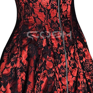Vestido corto de satén rojo gótico con encaje superpuesto, muy vendido, para novias y ocasiones románticas. - Product Image 6