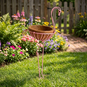 Support de plante en métal flamant rose, jardinière décorative avec pot en fibre de coco pour jardin extérieur, pelouse, patio, balcon, décoration intérieure - Product Image 1