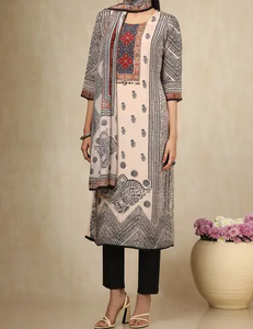 Derniers vêtements indiens et pakistanais Robe Kurta en soie viscose beige noire rouge coupe droite pour femmes avec pantalon Dupatta - Product Image 2