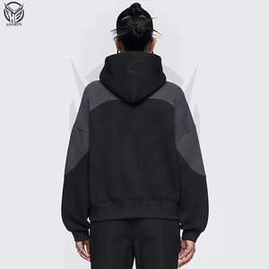Venta al por mayor 100% algodón hombres pulóver con capucha alta calidad hombro caído de gran tamaño Casual estilo liso sin cuerda bolsillo de punto - Product Image 2