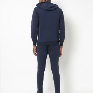 Men's Navy Blue Tracksuit <b>Set</b> Full Length Solid Design Windproof Breathable Cotton Fleece Casual Jogging Winter Regular Fit Side - Product Image 3