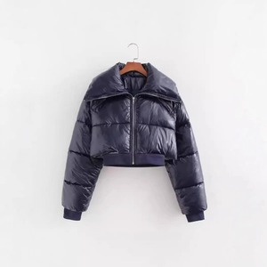 Femmes toutes tailles coton Bomber veste épaissie col montant fermeture éclair taille fixée peint pain en forme solide impression Plus - Product Image 2