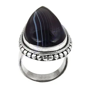 Bague Cocktail Goutte d'Eau en Argent 925 et Onyx, Style Bohème, Sertissage Clos, Unisexe, Usage Quotidien, du Rajasthan, pour Anniversaire - Product Image 2