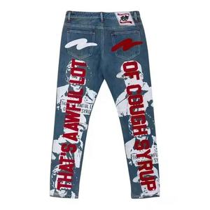 Pantalones Vaqueros de Mezclilla Estampados de Cintura Media Aloks COUGH SYRUP, Pantalones de Invierno para Hombre, Talla Grande, Estilo Hip-Hop, Tendencia de Moda, Tejido Grueso - Product Image 3