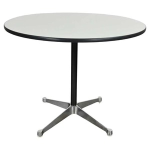 Mid-Century Modern Design round Dining <b>Table</b> White <b>Laminate</b> Top Black <b>Edge</b> Band Aluminum Base for Kitchen Dining Room Home Decor - Product Image 1