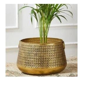 Grand pot à fleurs décoratif pour l'intérieur et l'extérieur, fait à la main, avec finition dorée - Product Image 2