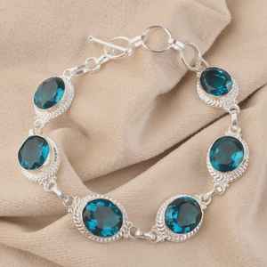 Apatite Gemstone Tennis <b>Bracelet</b> 925 <b>Sterling</b> <b>Silver</b> Handmade Luxury Charm Glowing GIA Certified Birthday Gift for Mom <b>Womens</b> - Product Image 2