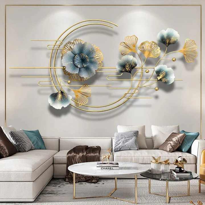 Beautiful Floral Designer Metal Wall Art, Golden Metal Frame Wall Art for Living Room, Bed Room, Hall and Wedding Gifts