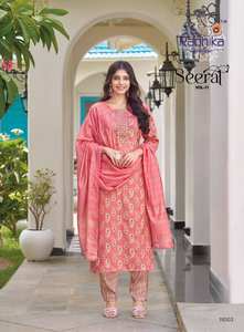 พร้อมพิมพ์ลายฟอยล์เรยอนสำหรับใส่ในงานปาร์ตี้คอลเลกชันเสื้อผ้าอินเดียและปากีสถาน - Product Image 4