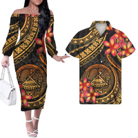 Nouvelle arrivée Couple tenue ensembles pour la Saint-Valentin motif polynésien femmes Club robe Shorts manches Match hommes chemises
