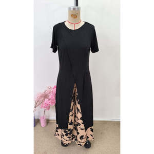 Women's Short-Sleeved <b>Viscose</b> Long Blouse with Front Cross Detail and Patterned Two-Thread <b>Trousers</b> Two-Piece Set, 35782 - Black - Product Image 6